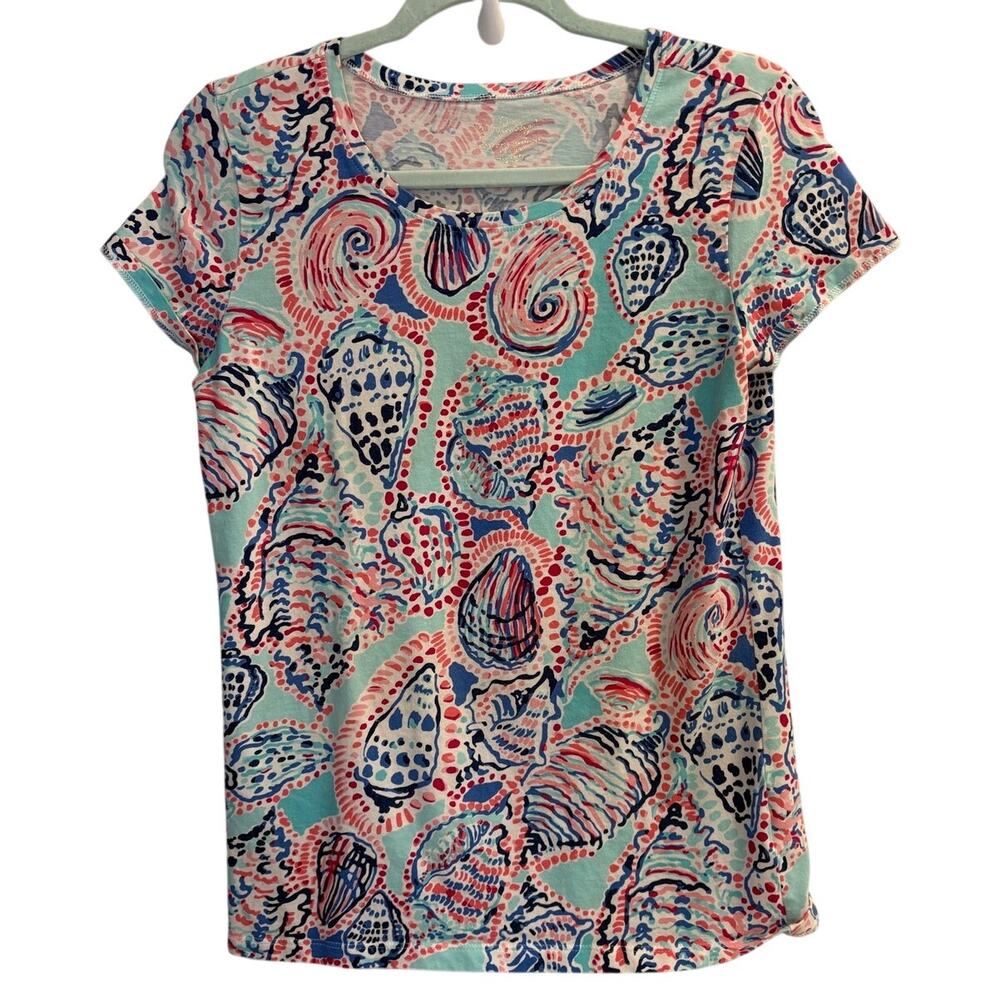Lilly Pulitzer Karrie Top Shell Me About It Seashell Print Crew Neck Tee Medium